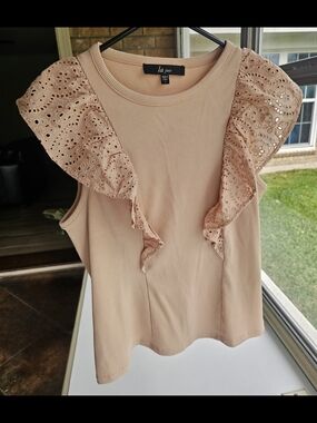 La Joie Sleeveless Ruffle Eyelet Top in Blush - Size L
